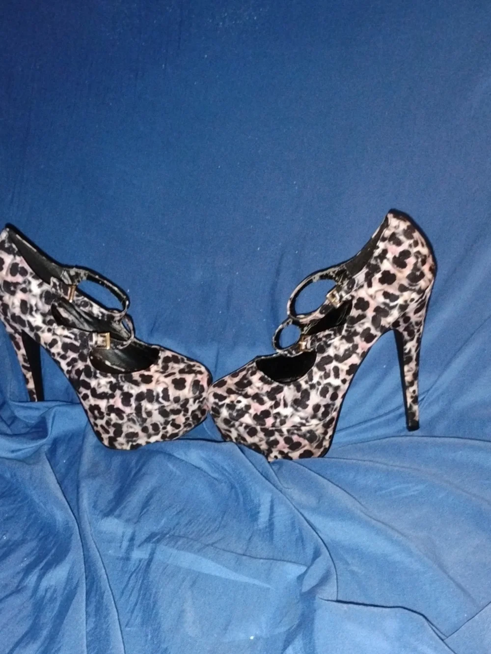 Qupid Pink Leopard Platform Mary Jane Heels